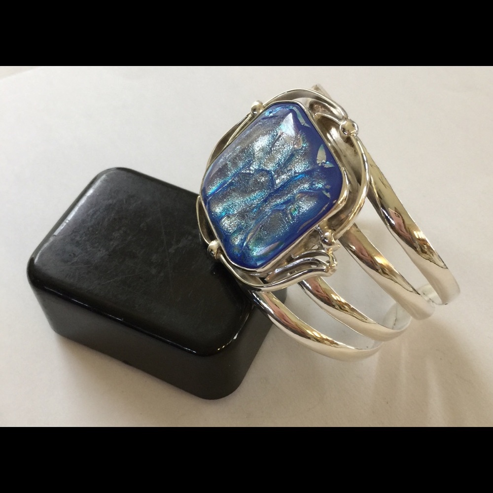Fine Sterling Silver Art Glass Cuff Bracelet